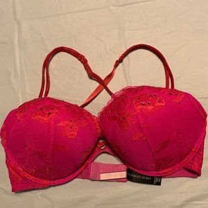 Victoria's Secret Sexy Little Things Hot Pink Sequin Lace Bra Size 34 C